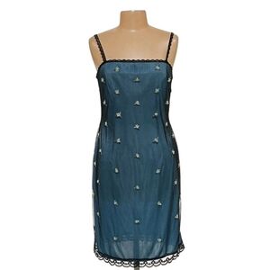 Vintage Papell Boutique Evening Slip Dress Womens 12 Sequins Floral Lace Fairy